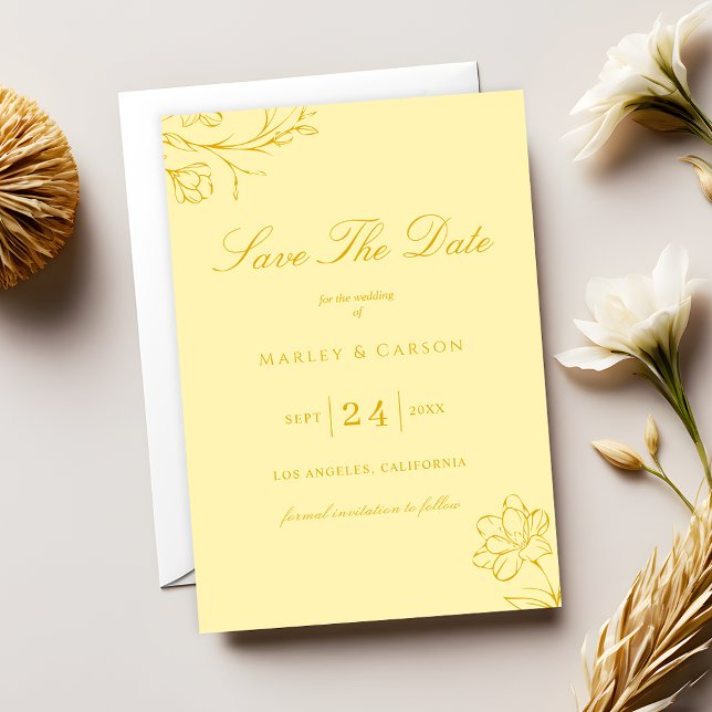 Trendy Butter Yellow Elegant Wedding Save The Date (Von Creator hochgeladen)