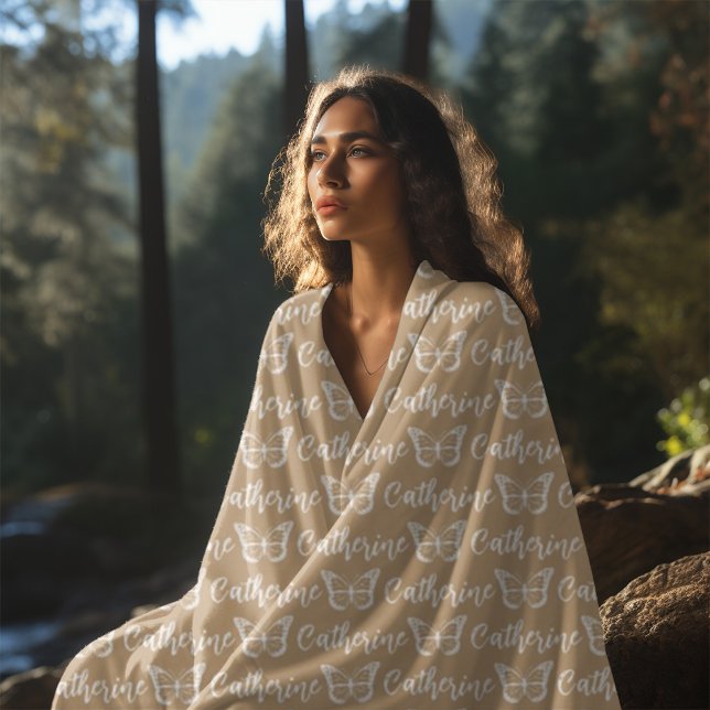 Trendy Butterfly Custom Calligraphy Name Camel Fleecedecke (Von Creator hochgeladen)