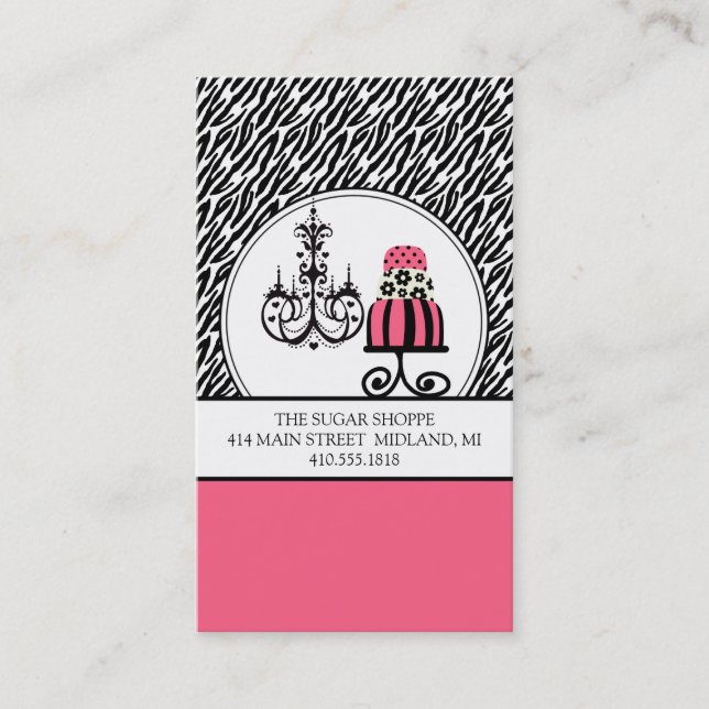 Trendy Cakery Zebra Print Business Cards Visitenkarte (Vorderseite)