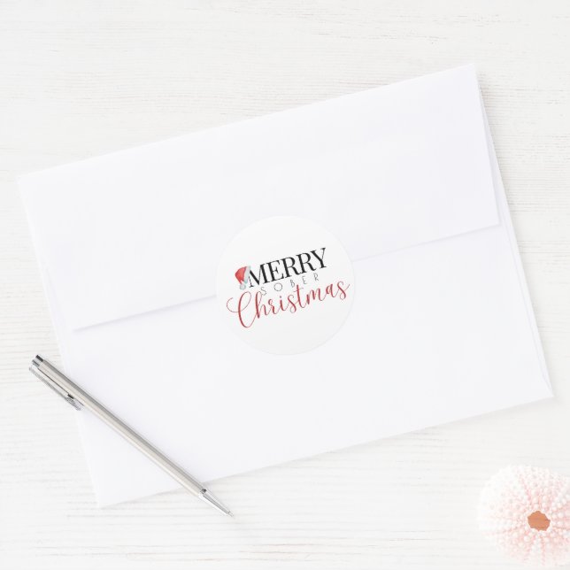 Trendy Calligraphy Merry Sober Christmas Sobriety Runder Aufkleber (Umschlag)