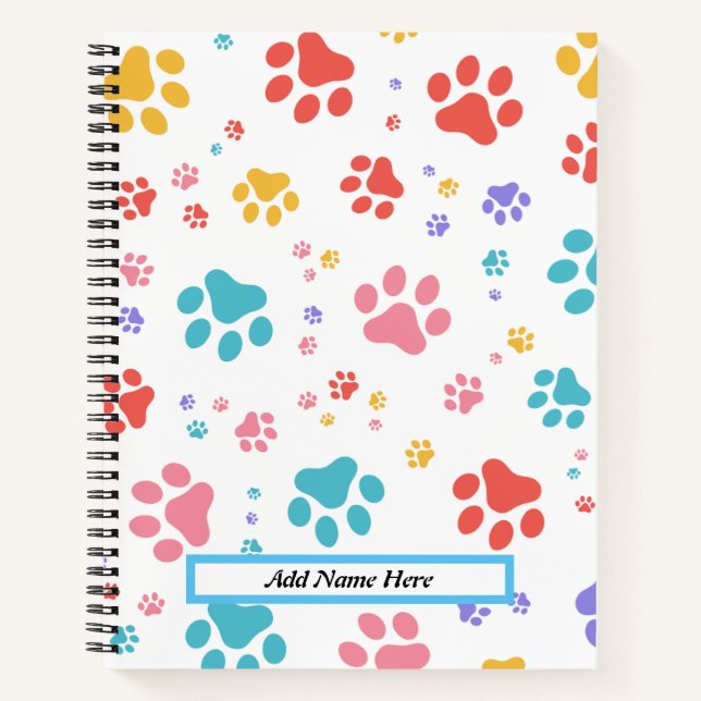 Trendy Cat Paw Print, benutzerdefinierbarer Name Notizbuch (Vorderseite)