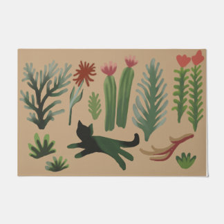 Trendy Cat Rug, Kitty mit Pflanze Doormat Fußmatte