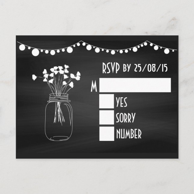 Trendy Chalkboard Mason Jar Wedding RSVP Einladungspostkarte (Vorderseite)