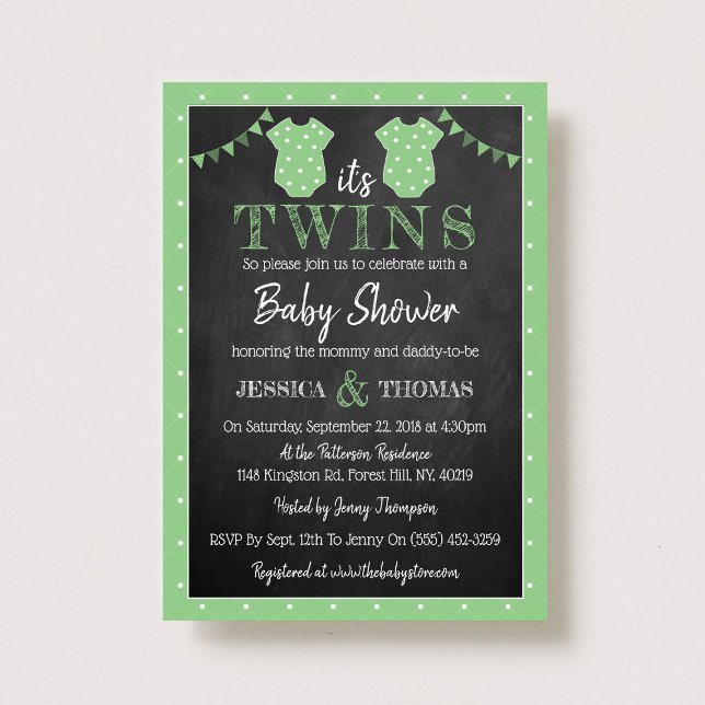 Trendy Chalkboard Neutral Twins Baby Dusche Einladung (Von Creator hochgeladen)