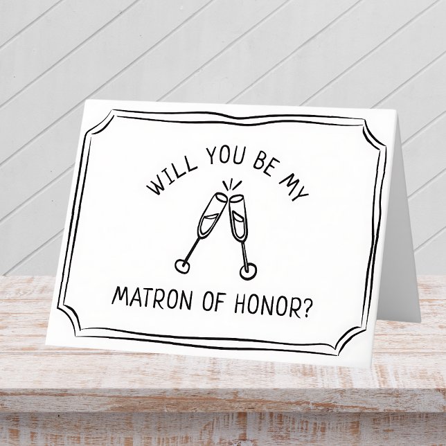 Trendy Champagne Toast Matron of Honour Vorschlag Karte (Cheers to your matron of honor with this elegant proposal card with clinking champagne glasses.)