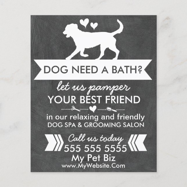 Trendy Charcoal Black Dog Grooming Flyer (Vorne)