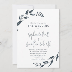Trendy Charcoal Botanicals QR Code Wedding Einladung