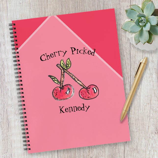 Trendy Cherry Pink Name Modern Niedlich Kitschy Fu Notizbuch (Von Creator hochgeladen)