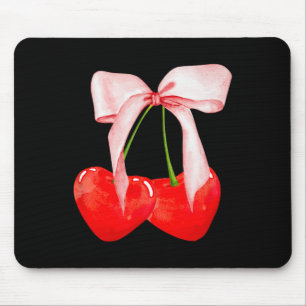 Trendy Cherry Soft Girl Era Pink Bow Ribbon Valent Mousepad