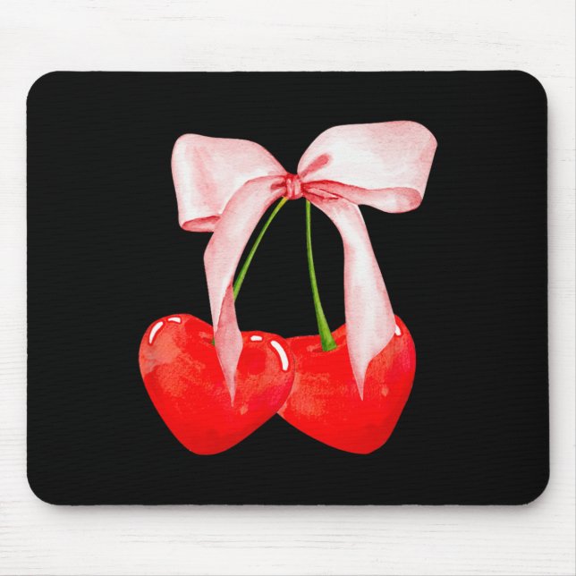 Trendy Cherry Soft Girl Era Pink Bow Ribbon Valent Mousepad (Vorne)