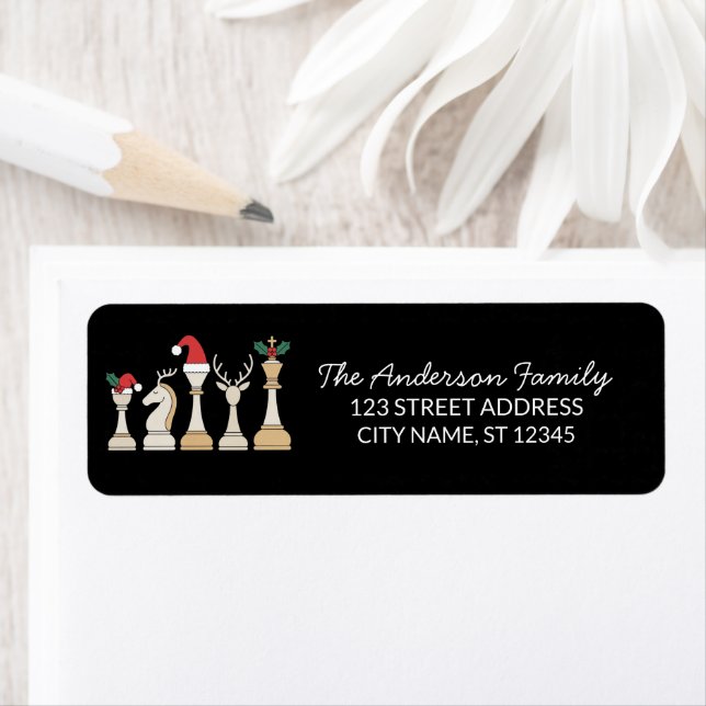 Trendy Chess Pieces Christmas Return Address       (Insitu)
