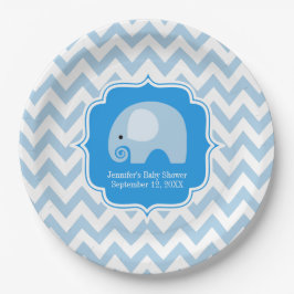 Trendy Chic Blue Elephant Baby Boy Dusche Zickzack Pappteller