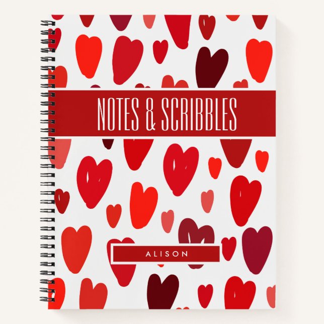 Trendy Chic BOHO Rote Herzen Thema Notizbuch (Vorderseite)