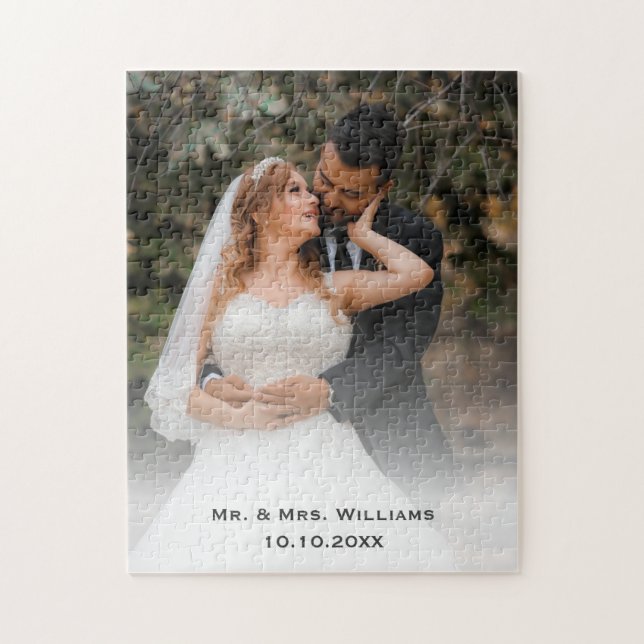 Trendy Chic Classic Braut und Groom Wedding Foto Puzzle (Vertikal)