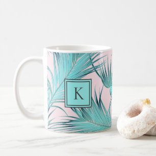 Trendy Chic Coastal Palms Muster mit Monogramm Kaffeetasse