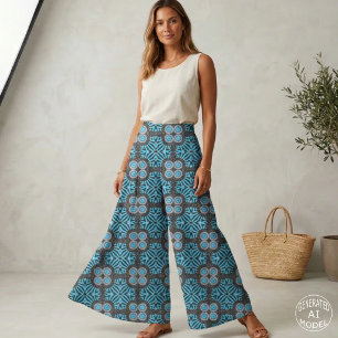 Trendy Chic Geometric Black and Turquoise Pattern Stoff