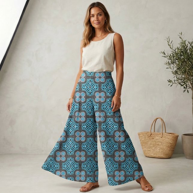 Trendy Chic Geometric Black and Turquoise Pattern Stoff (Von Creator hochgeladen)