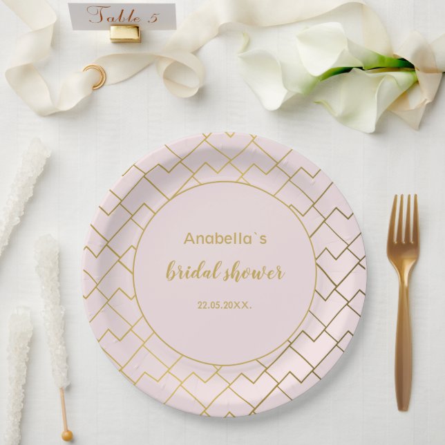 Trendy Chic Geometric Golden Blush Pink Pappteller (Hochzeit)