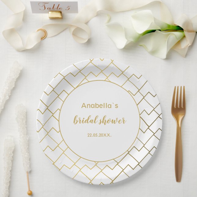 Trendy Chic Geometric Golden White Pappteller (Hochzeit)