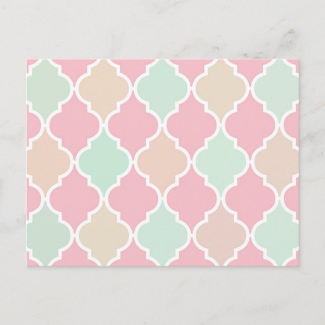 Trendy Chic Girly Pink Green Quatrefoil Muster Postkarte (Vorderseite)