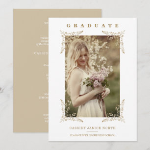 Trendy Chic Golden Lace Romantisches Graduate Foto Einladung