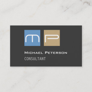 Trendy Chic Gray Blue Beige Monogram Business Card Visitenkarte