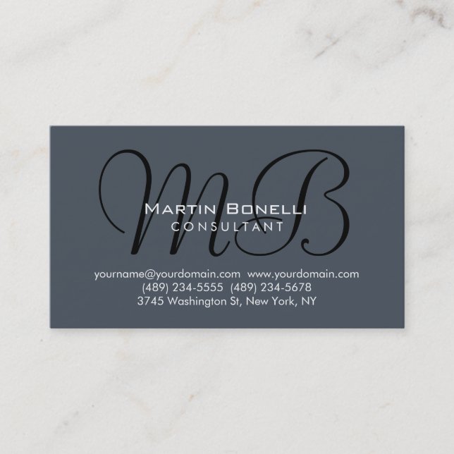 Trendy Chic Gray Monogram Consultant Business Card Visitenkarte (Vorderseite)