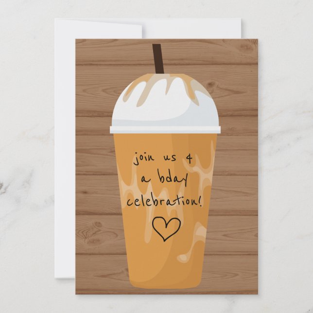 Trendy Chic Iced Coffee Wood Birthday Party Einladung (Vorderseite)