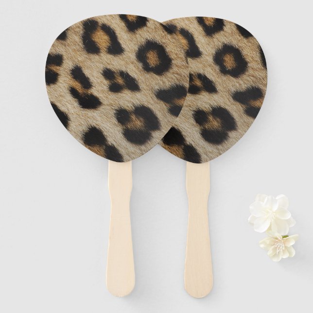 Trendy Chic Leopard Pelztierdruckmuster Glasur Fächer (Vorne und Hinten)