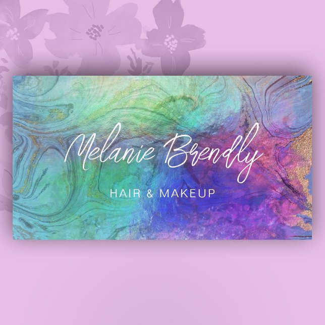 Trendy Chic Marble Opal Holographic Business Card Visitenkarte (Von Creator hochgeladen)