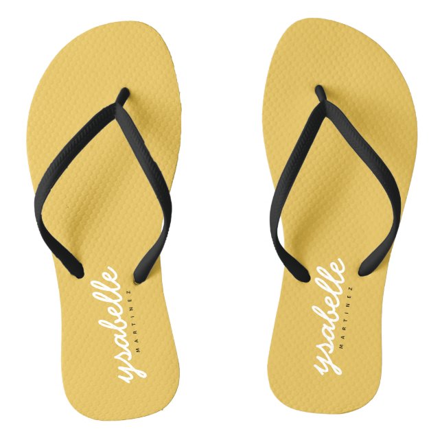 Trendy Chic Mustard Yellow Einfache, feine Schreib Flip Flops (Fußbett)