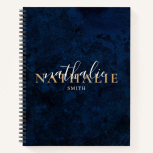 Trendy Chic Navy Blue Gold Name Notizbuch