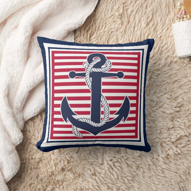 Trendy Chic Retro Boat Anker Niedliche Streifen Mu Kissen (Decke)