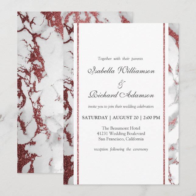 Trendy Chic Rose Gold Marble Wedding Celebration Einladung (Vorne/Hinten)