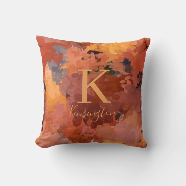 Trendy Chic Terracotta Rust Orange Brown Monogram Kissen (Vorderseite)