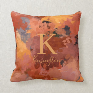 Trendy Chic Terracotta Rust Orange Brown Monogram Kissen
