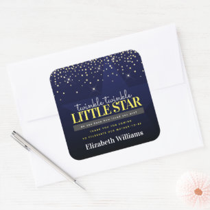 Trendy Chic Twinkle Little Star Baby Shower Quadratischer Aufkleber