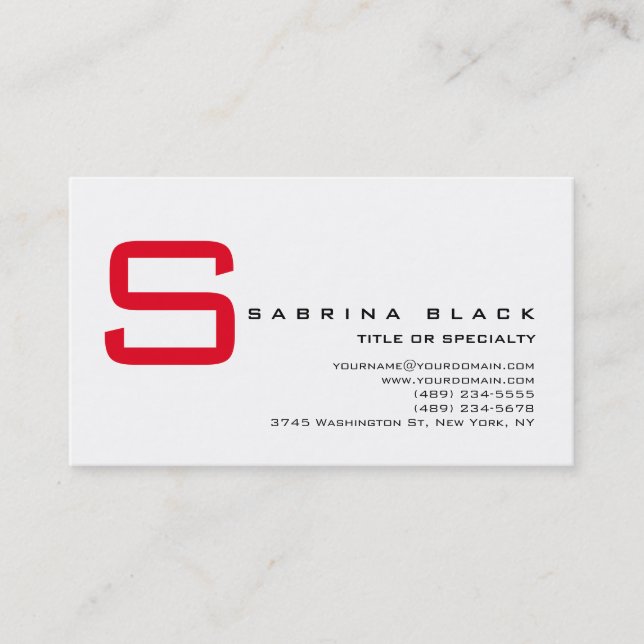 Trendy Chic White Red Monogram Business Card Visitenkarte (Vorderseite)