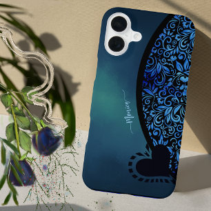 Trendy Chick Floral Blue Gradient Heart iPhone 16 Plus Hülle