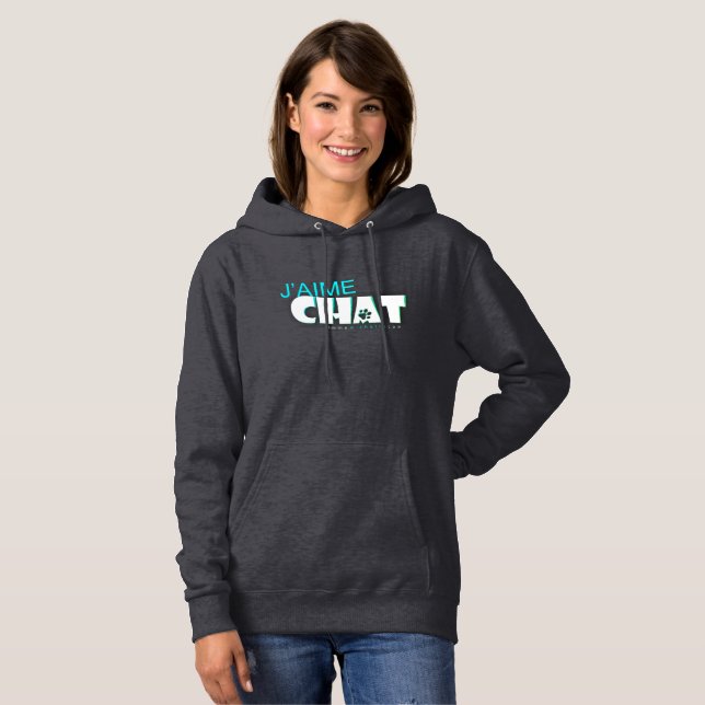 Trendy Chill Out J'aime Chat Hoodie Gray BlueGreen (Vorne ganz)