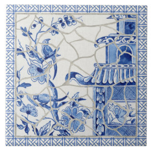 Trendy Chinoiserie Chic Blue White Chinese Pagoda Fliese