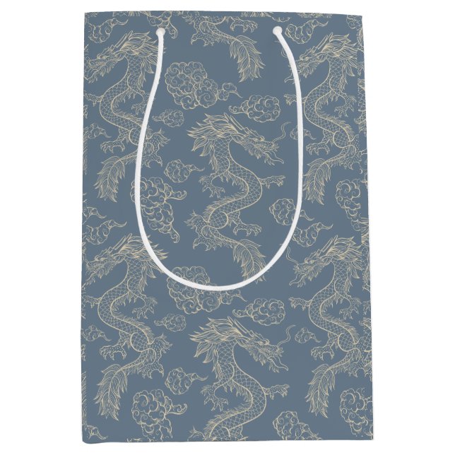 Trendy Chinoiserie Lunar Celebrations Dragon Gold Mittlere Geschenktüte (Vorderseite)