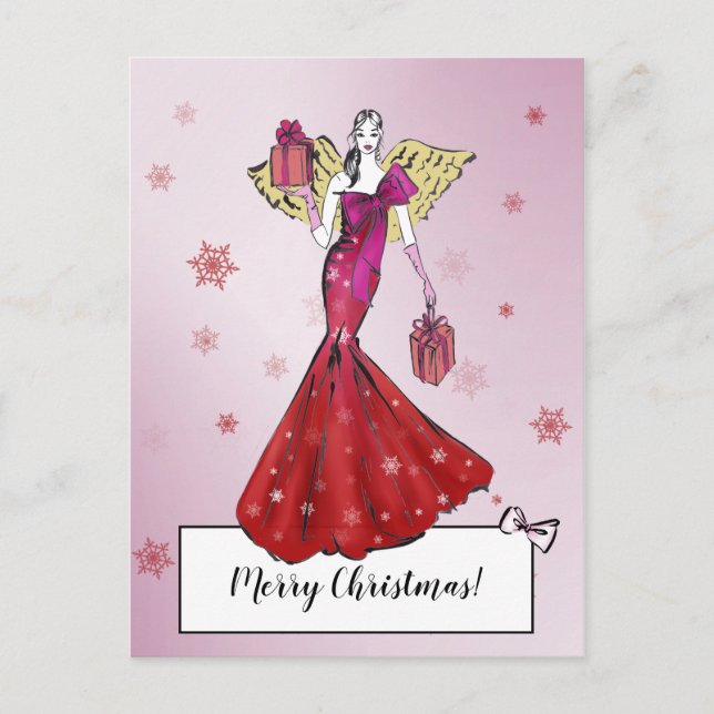Trendy Christmas Angel Illustration Postkarte (Vorderseite)