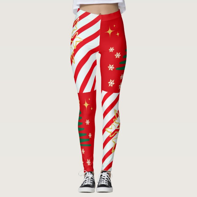 Trendy Christmas Candy Cane Red Stripes Leggings (Vorderseite)