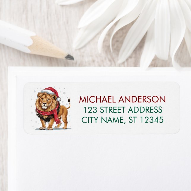 Trendy Christmas King Lion Santa Return Address    (Insitu)