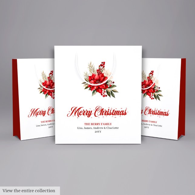 Trendy Christmas Poinsettia Script Font Gift Bags Mittlere Geschenktüte (Trendy Christmas Poinsettia Script Font Gift Bag

)