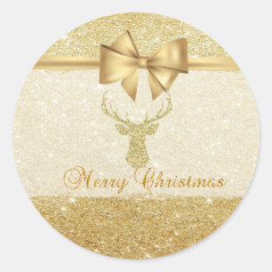 Trendy Christmas Rentier, Imitate Gold Bow, Glitte Runder Aufkleber