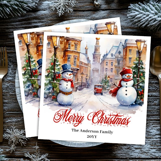 Trendy Christmas scene napkins warm festive hues Serviette (Trendy Christmas scene napkins in warm festive hues)