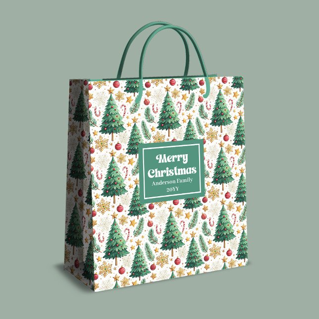 Trendy Christmas trees gift bag editable layout Mittlere Geschenktüte (Trendy Christmas trees gift bag editable layout

)