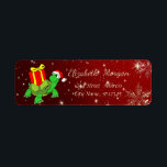 Trendy Christmas, Turtle, Weihnachtsmannmütze, Geg<br><div class="desc">Schneeflocken und Schildkröten mit Weihnachtsmannmütze und auf rotem Hintergrund. Eine elegante und raffinierte designe.Costumize mit Ihrem Namen und Ihrer Adresse.</div>